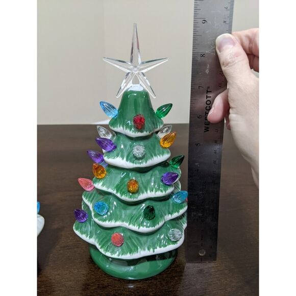 2 Green snow tipped vintage bisque ceramic lit Charismas trees. - Picture 5 of 5
